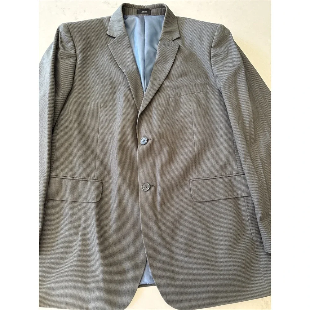 J Ferrar‎ Jacket Mens 42R Woven Blazer 2 Button Suit Coat Gray Pinstripe Modern